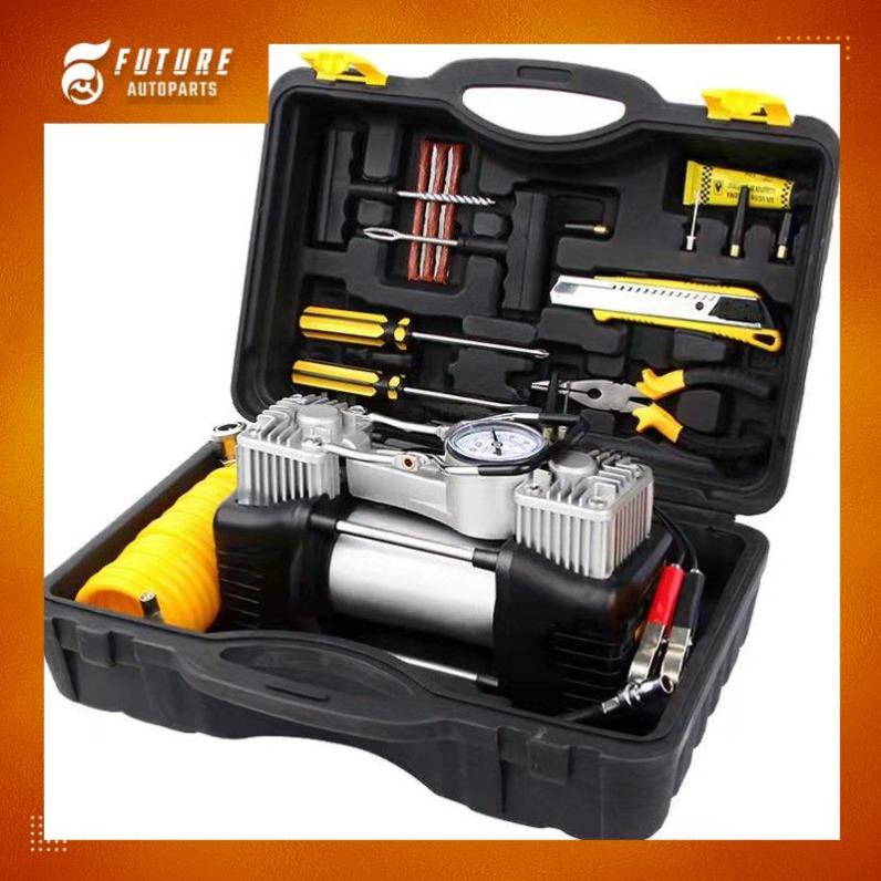 [BH 12 THÁNG] Bơm hơi lốp 2 xi lanh 12V cao cấp công suất lớn, đa năng bản tích hợp đèn pin - Future Autoparts