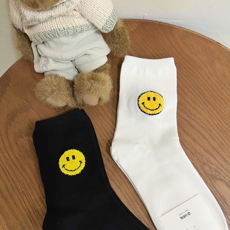 Tất vớ unisex cổ cao FLUFFY SMILE - Nhập khẩu Hàn Quốc