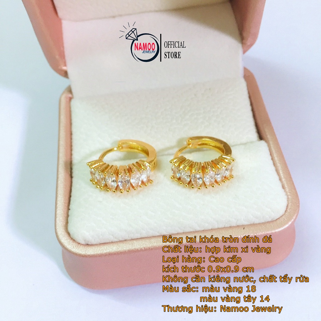 Khuyên Tai Tròn Sát Tai Đính Đá T703, Bông Tai Mạ Vàng Nữ Namoo Jewelry
