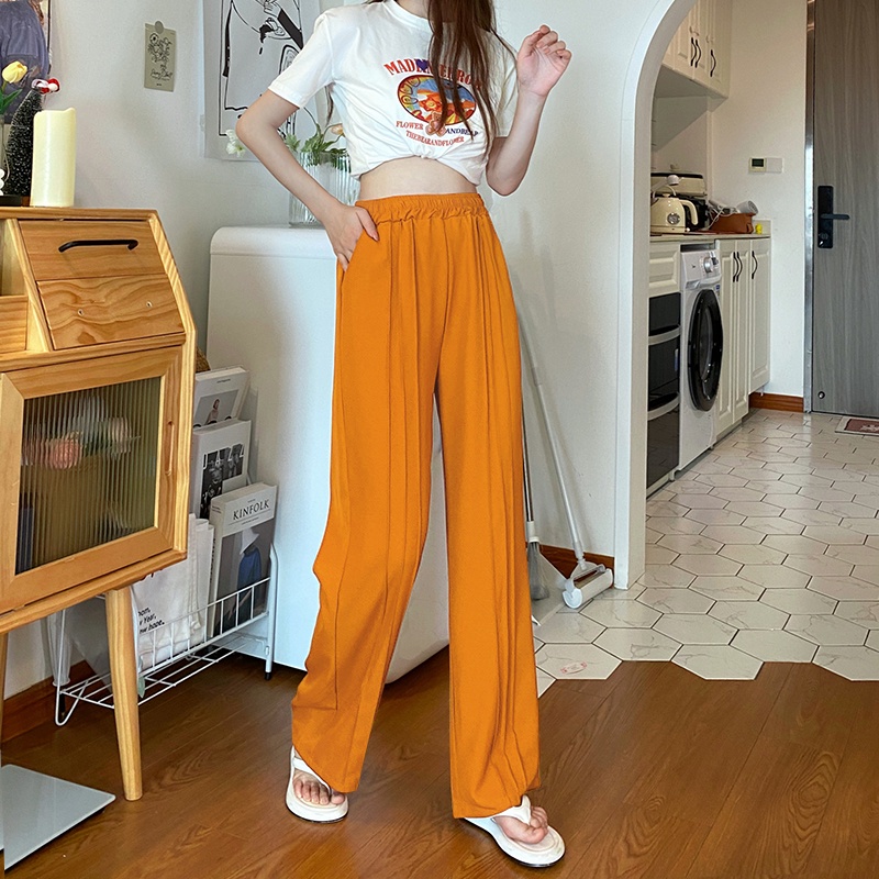 SUXI Quần Dài Nữ Ống Rộng Màu Sắc Vintage