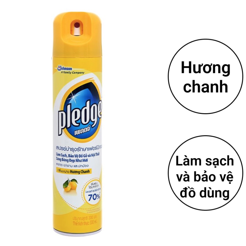 Chai xịt làm sạch đánh bóng đồ gỗ,đồ da 330ml Pledge Hương Chanh-Hàng Chính Hãng-Nhập Khẩu Thái Lan