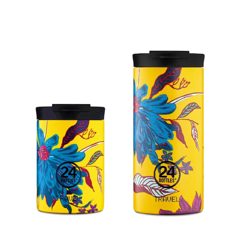 Cốc giữ nhiệt Travel Tumbler 24Bottles họa tiết Hoa cúc xanh nền vàng