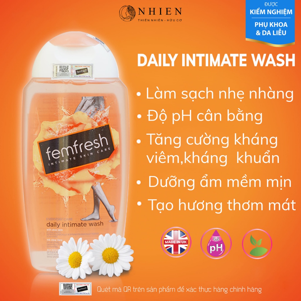 Dung dịch vệ sinh phụ nữ Femfresh cam daily hằng ngày làm sạch vùng kín, ngừa nấm ngứa, viêm nhiễm 150ml - 250ml