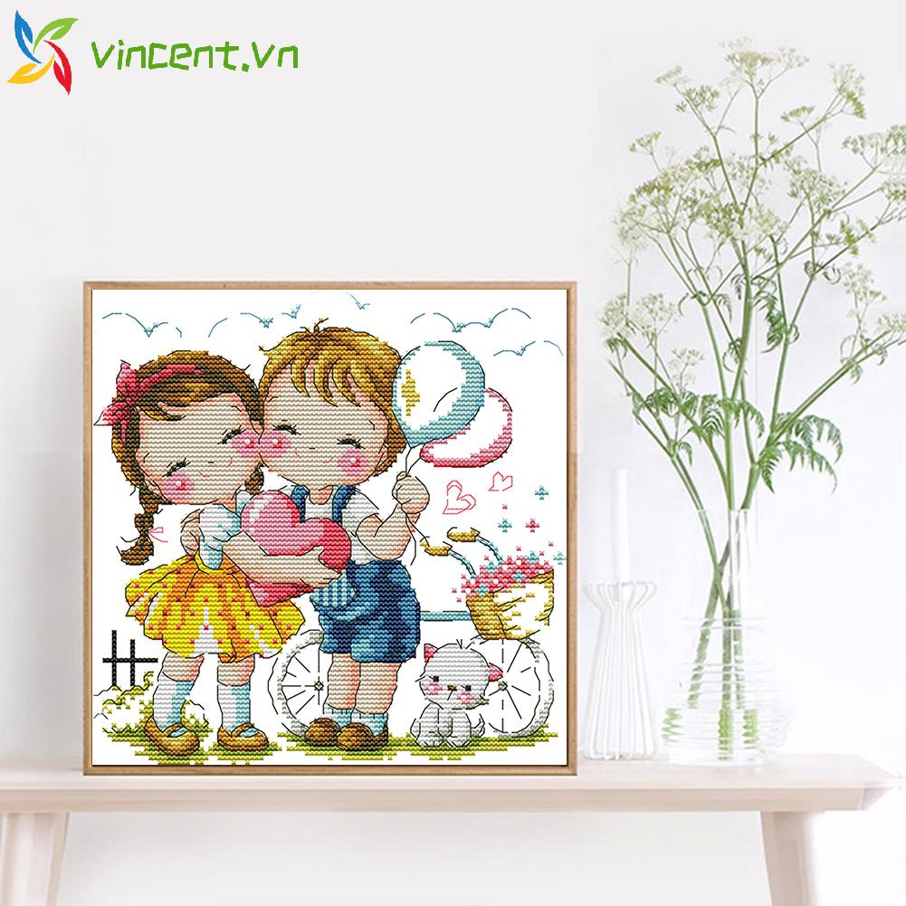 Bộ tranh thêu chữ thập 14CT hình chủ đề trái tim tình yêu