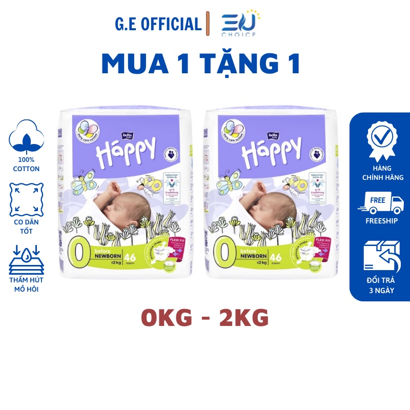 Bỉm dán BELLA HAPPY T0, tã dán cao cấp nhập khẩu Pháp 46 miếng cho bé dưới 2kg thoáng mát, thấm hút