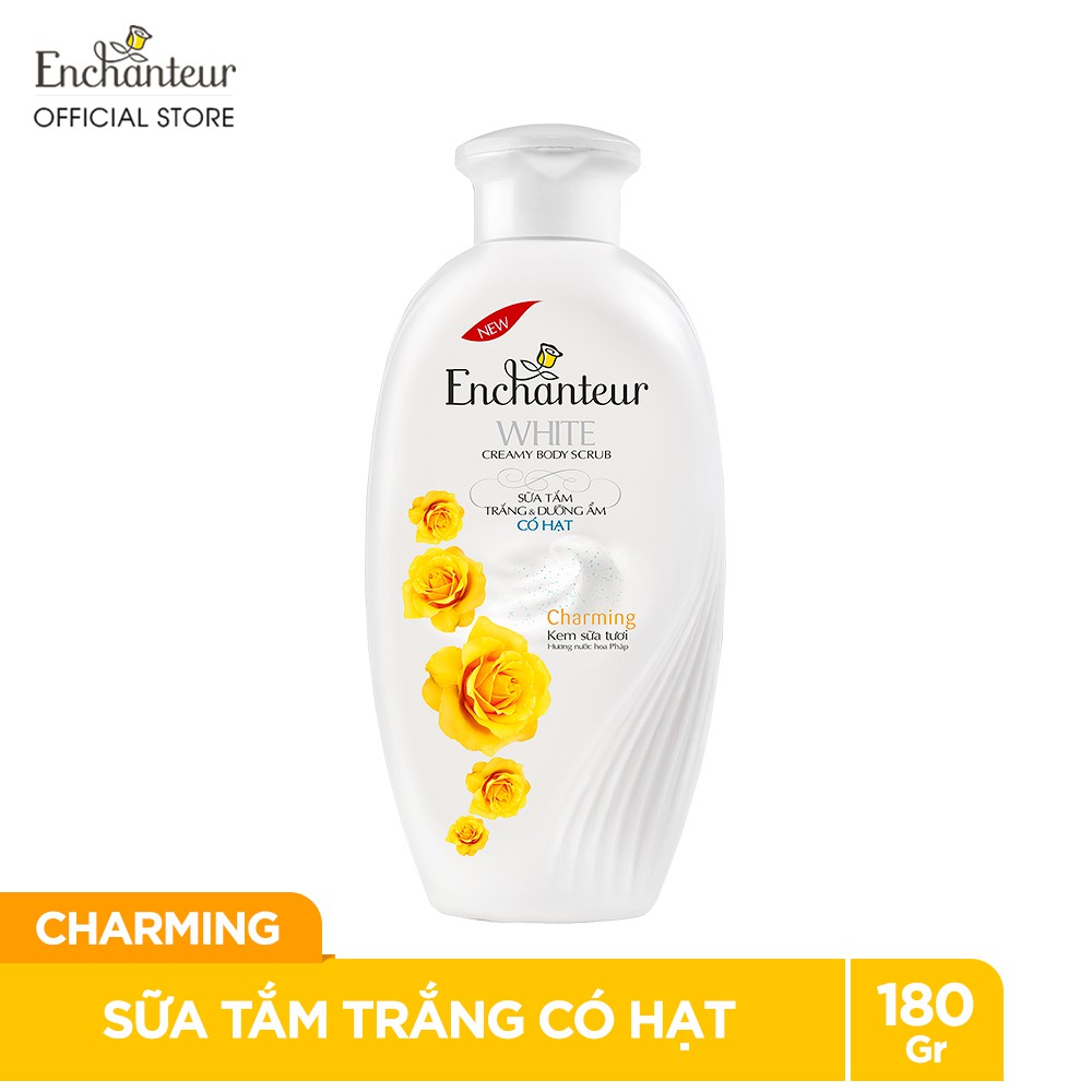 Sữa tắm trắng và dưỡng ẩm có hạt Enchanteur Charming white creamy body scrub 180gr