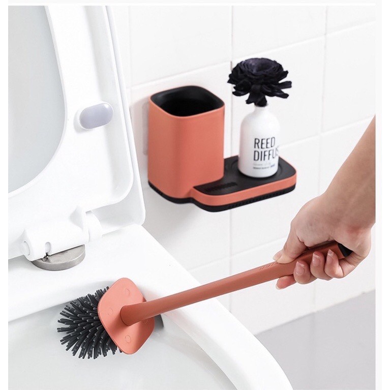 Chổi cọ toilet bồn cầu - Cây chà nhà vệ sinh có giá dán tường treo tường sạch sẽ gọn gàng