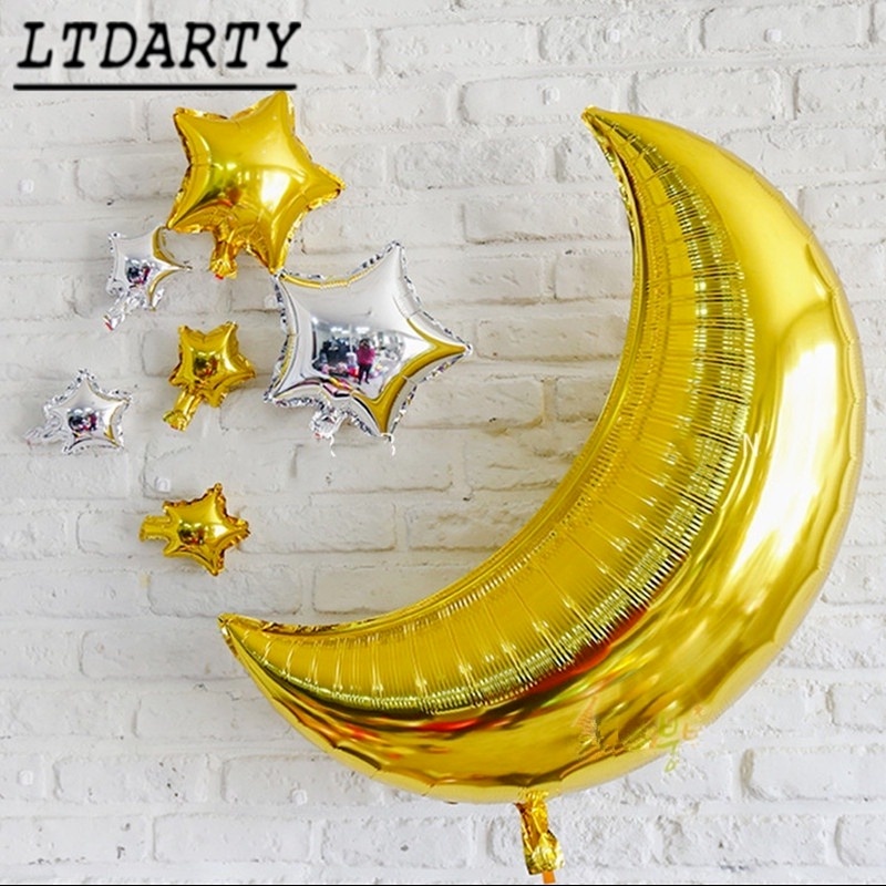 Bong Bóng Nhôm 36 Inch Hình Mặt Trăng Màu Vàng / Bạc Trang Trí Tiệc Sinh Nhật / Valentine