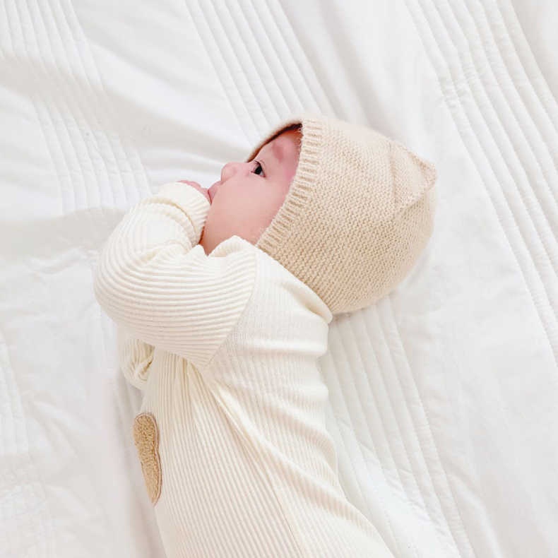 Bộ Áo Liền Quần Tay Dài In Hình Gấu Dễ Thương Thời Trang Xuân Thu Cho Bé Sơ Sinh