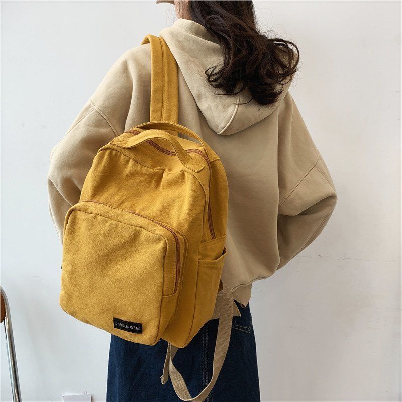 Ba Lô Đi Học Vải Canvas Màu Sắc Trơn Đơn Giản Thời Trang