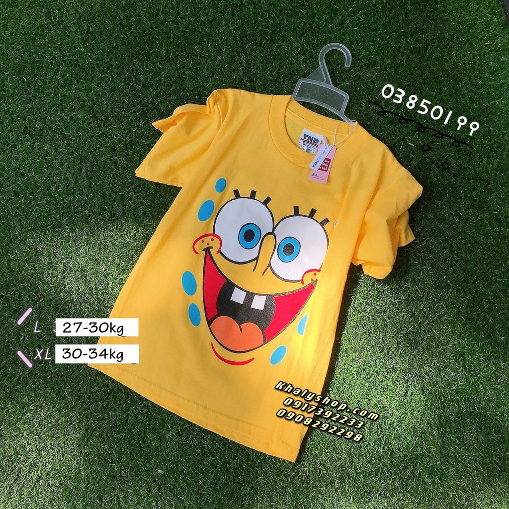 Áo thun tay ngắn trẻ em hình bọt biển Spongebob màu vàng size L,XL cho bé trai, bé gái - ATTNSPOV