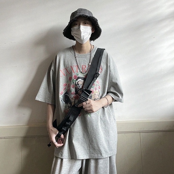 Áo thun ZHELIHANGFEI ngắn tay dáng rộng in họa tiết cá tính xinh xắn dành cho cặp đôi