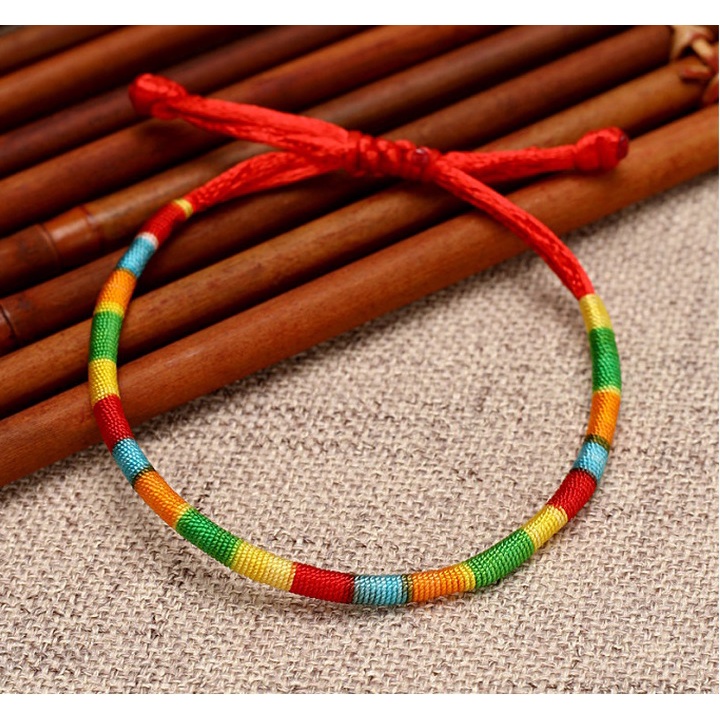 Vòng Tay EBI Chỉ Màu Ngũ Sắc Tây Tạng Bình An Dây rút Tùy chỉnh độ rộng