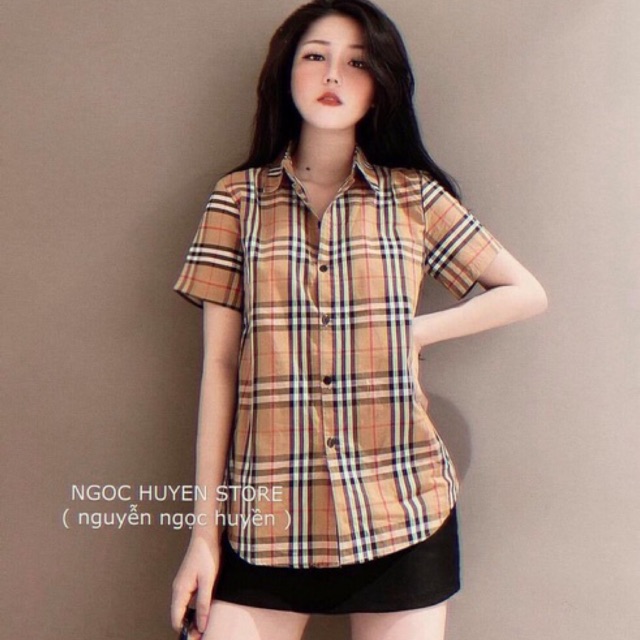 Áo sơ mi kẻ bbry cộc tay nữ hot ( có sẵn )