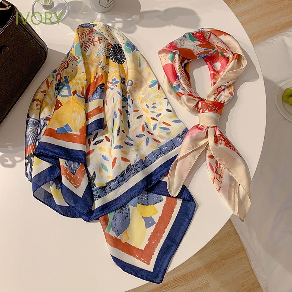Khăn Choàng Cổ Hình Vuông Họa Tiết Hoa Chống Nắng Phong Cách Retro Dành Cho Nữ