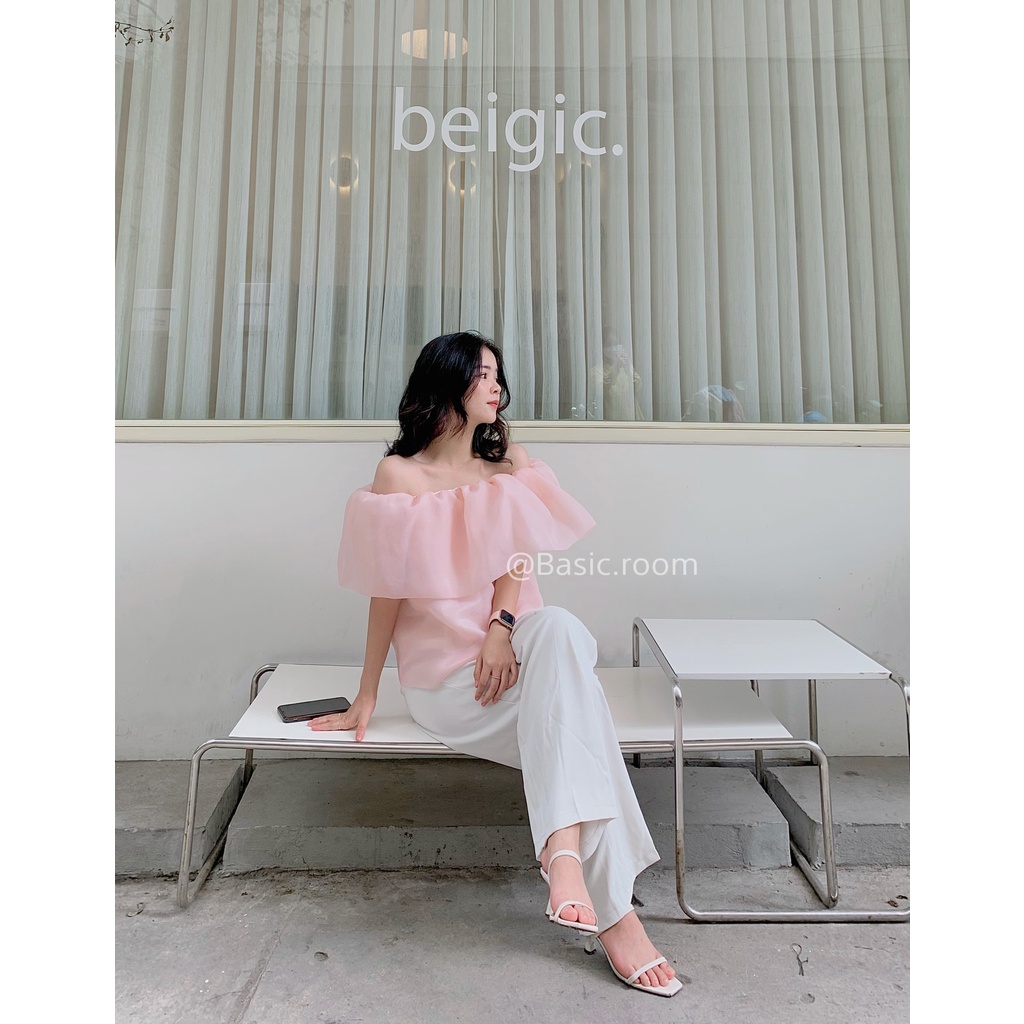 Áo trễ vai voan tơ Hàn cao cấp freesize dưới 65kg - Áo kiểu nữ bánh bèo Basic.room