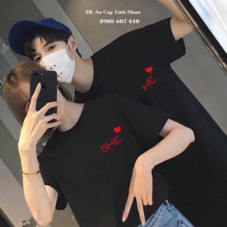 Áo đôi tình nhân, đồ đôi nam nữ, áo thun couple in chữ He She