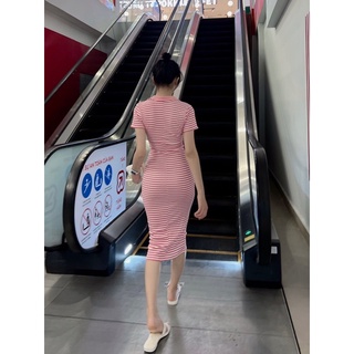 Đầm body sọc cổ bẻ chất thun form ôm 2m