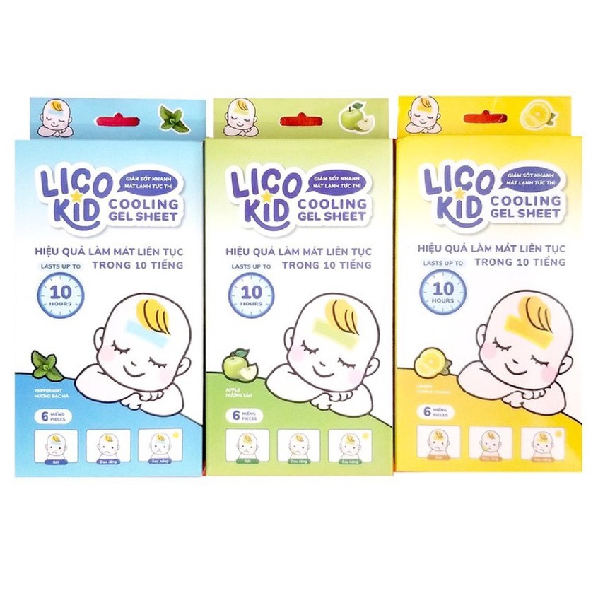 [HIỆU QUẢ 10H] MIẾNG DÁN HẠ SỐT NHANH AN TOÀN CHO BÉ LICO KID NHIỀU HƯƠNG (Hộp 6 Miếng)