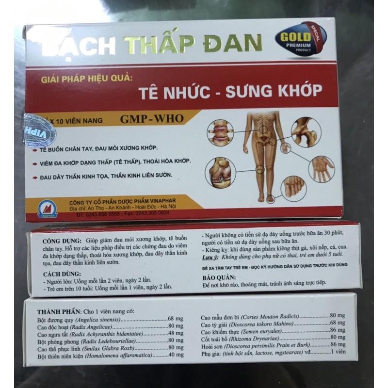 BẠCH THẤP ĐAN  Gold Vinaphar - Hộp 30 viên -  Giảm đau mỏi xương khớp, tê bì chân tay