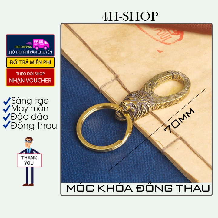 Móc khóa đồng thau hình Sư tử cực đẹp may mắn độc đáo lạ phong cách bền bỉ đẹp.4H