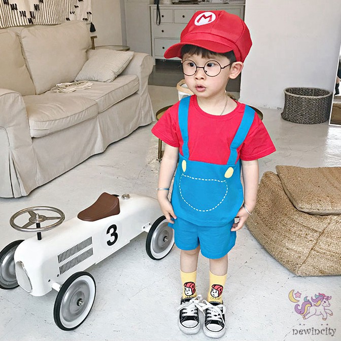 Set váy / áo và quần short  phong cách super mario thời trang cho bé