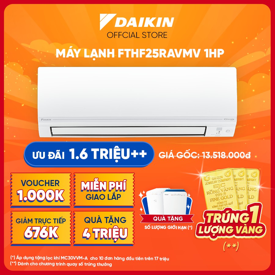 Điều hòa Daikin Inverter 2 chiều FTHF25VAVMV 1HP 9000BTU Tiết kiệm điện