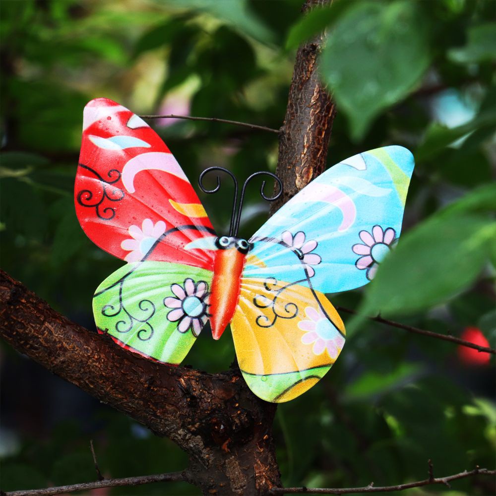 MIOSHOP Fence Metal Butterfly Indoor Wall Art Wall Decor Decorations Garden Colorful Outdoor Sculpture Hanging