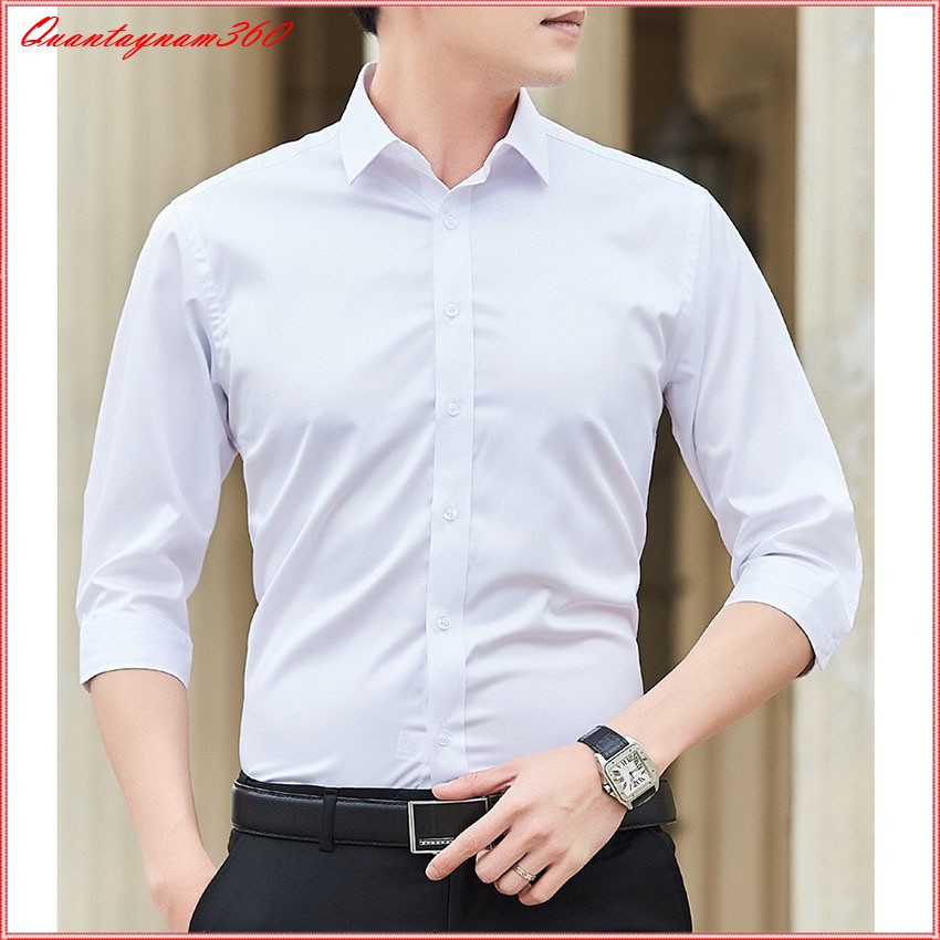 Áo Sơ Mi Nam trắng dài tay Hàn Quốc form body, vải lụa Thái chống nhăn | BigBuy360 - bigbuy360.vn