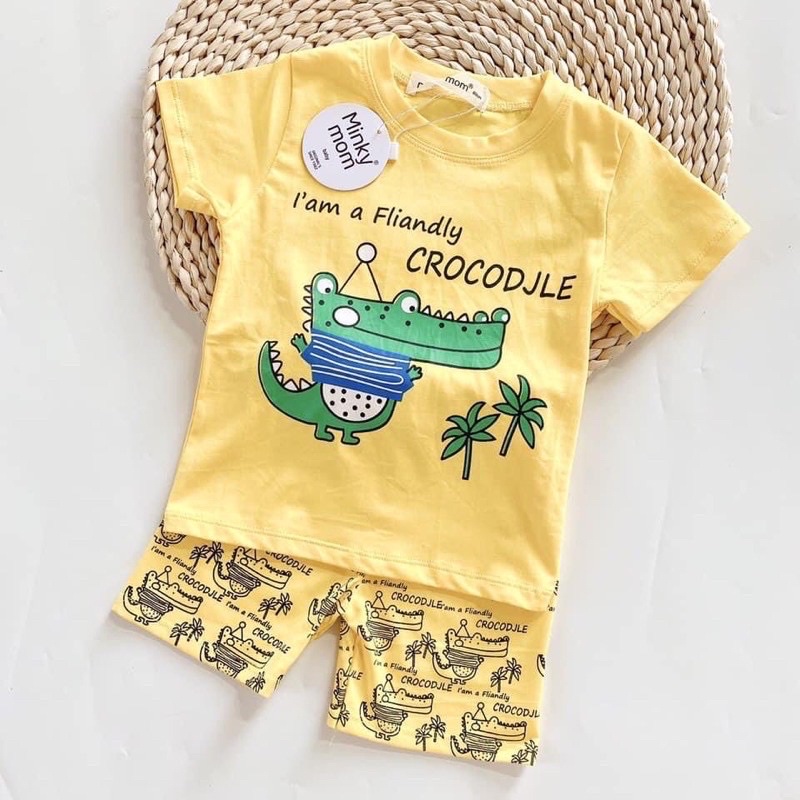 Đồ bộ Minkymom ngắn tay in hình cá sấu dễ thương cho bé trai