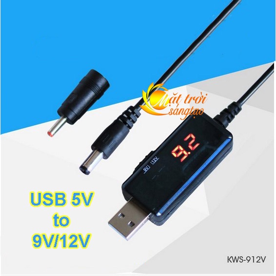 Cáp chuyển đổi điện áp từ cổng USB 5V sang 9V/12V có màn hình
