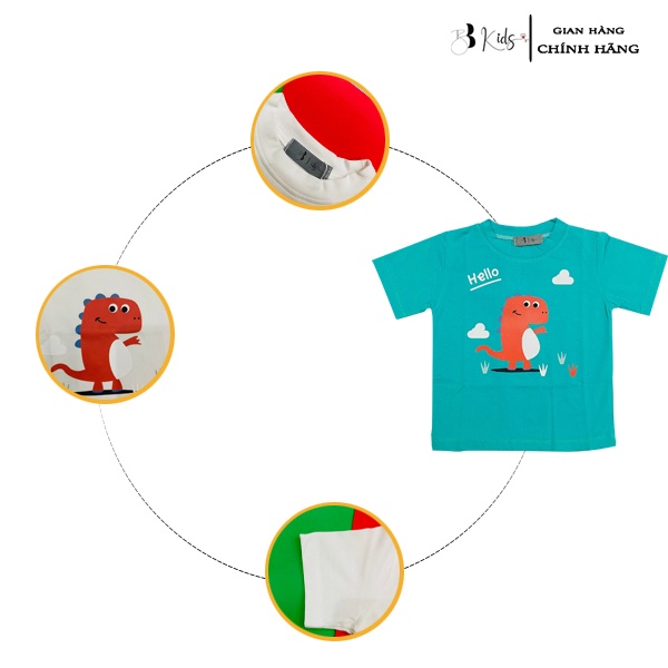 Áo Thun Ngắn Tay Cho Bé BB Kids In Hình Khủng Long Đỏ Chất Liệu Cotton 100% Co Giãn 4 Chiều