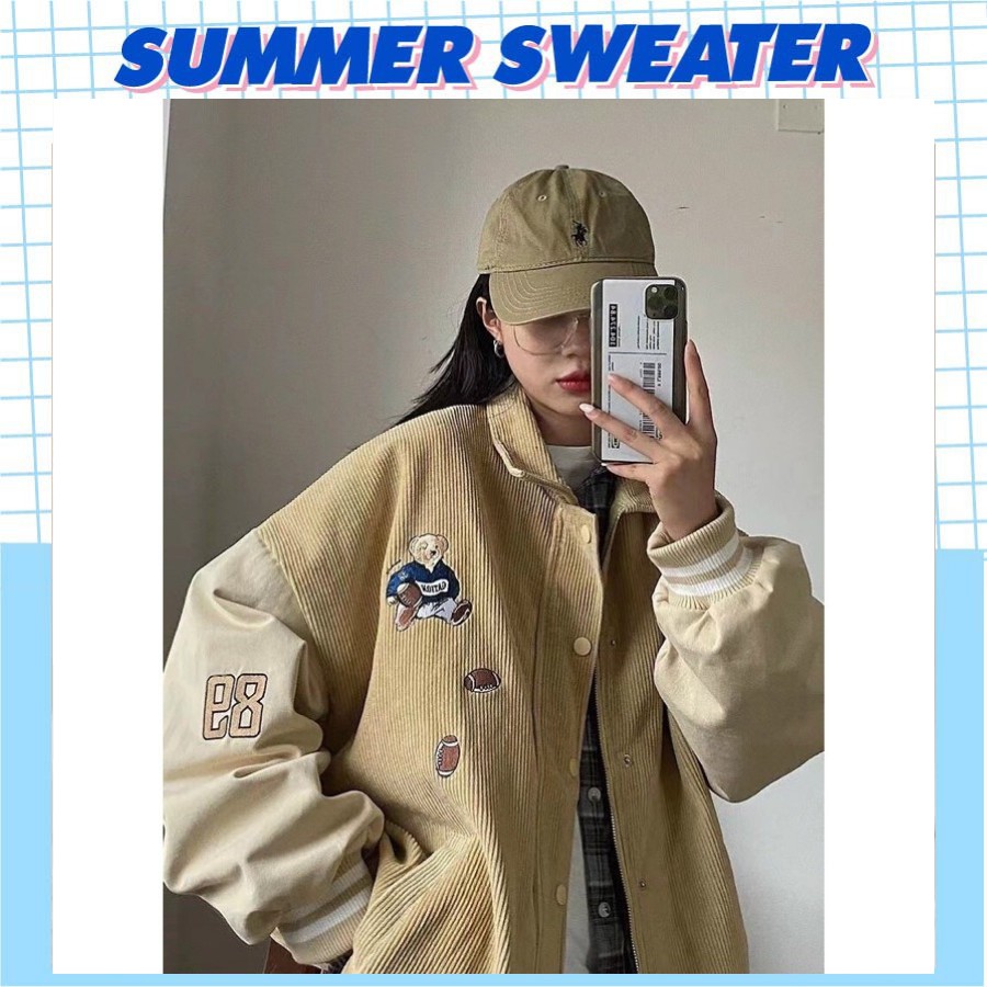 ÁO KHOÁC BOMBER NHUNG TĂM Unisex Form Rộng