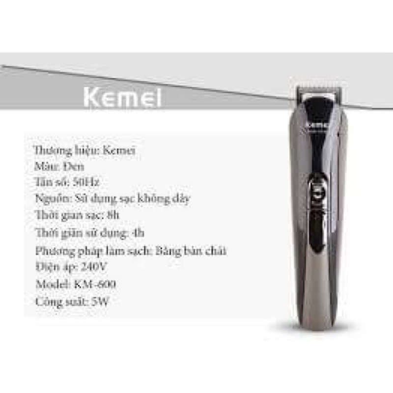 Tông Đơ Cắt Tóc Kemei 600 - Pin Trâu - Hiệu Suất Cao