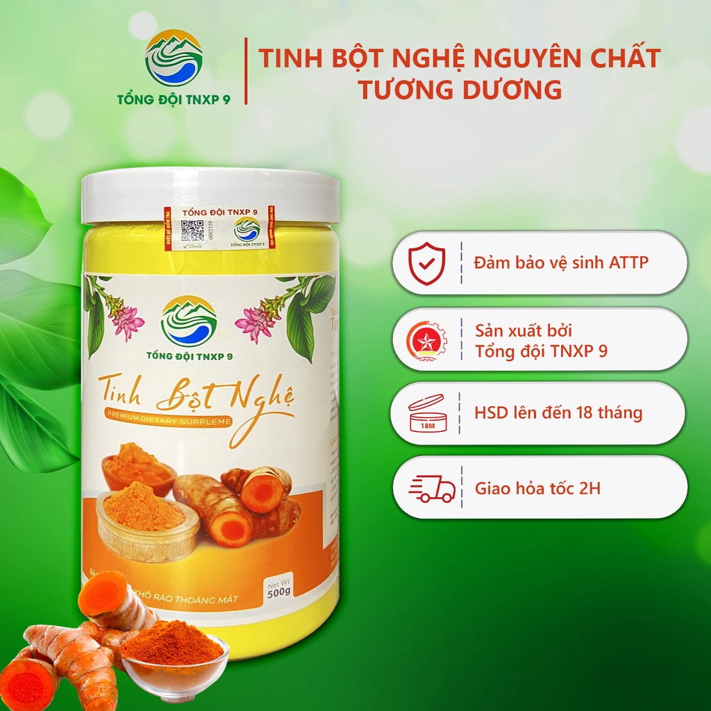 Tinh Bột Nghệ Nguyên Chất 500g - 100% từ Củ Nghệ Đỏ Tương Dương Nghệ An - Tổng đội TNXP 9 Mã Vạch ATTP