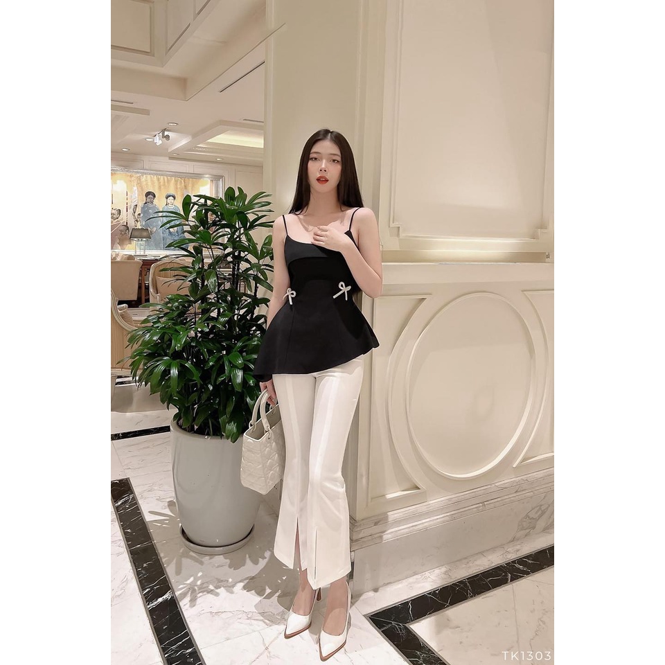 [HÀNG THIẾT KẾ CAO CẤP] Áo Hai Dây Peplum Đính Đá Kèm Tag Nơ Chít Eo Tôn Dáng Đi Tiệc / Du Lịch Sang Trọng