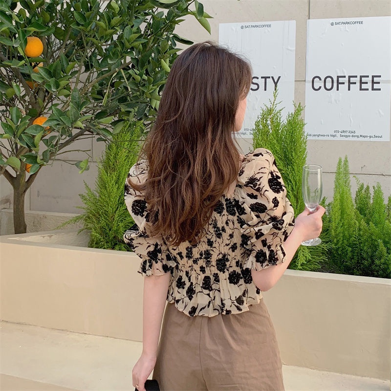 Áo Kiểu Tay Phồng Cổ Vuông Thời Trang Phong Cách Hàn Quốc Cho Nữ