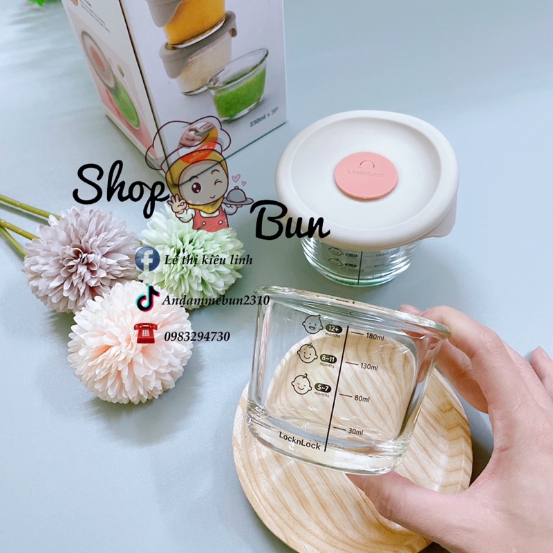 Hộp thủy tinh chia vạch Lock&Lock 230ml đựng thức ăn cho bé theo từng tháng tuổi