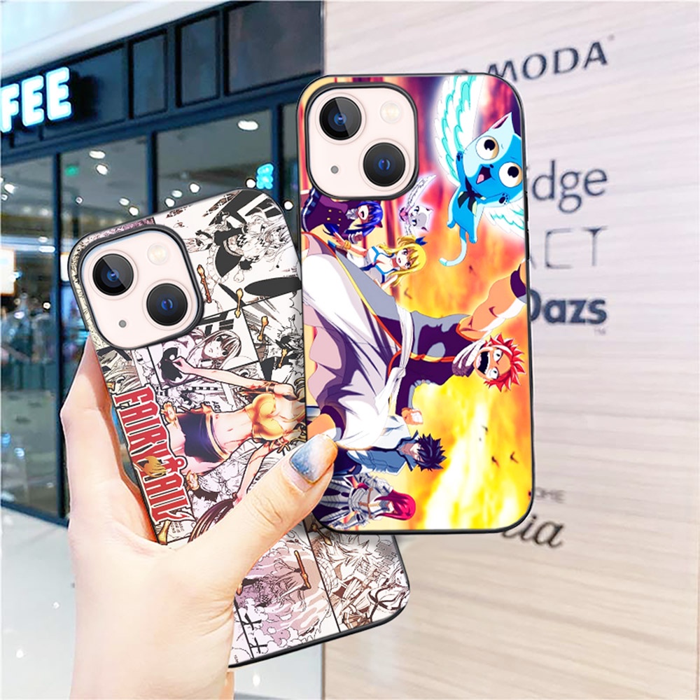 Ốp điện thoại dẻo viền đen họa tiết hoạt hình fairy tail cho iPhone 13 Pro Max 11 12 7 8 Plus SE 2020
