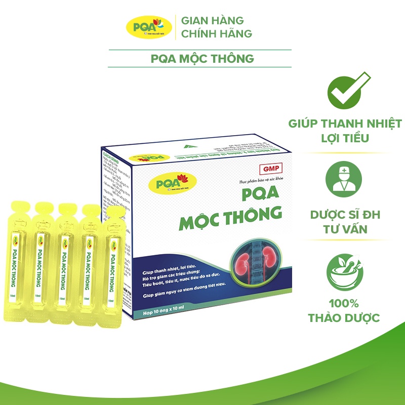 Mộc Thông PQA Giúp Thanh Nhiệt Lợi Tiểu, Hỗ Trợ Giảm Các Triệu Chứng Tiểu Buốt, Nước Tiểu Đục Hộp 10 Ống