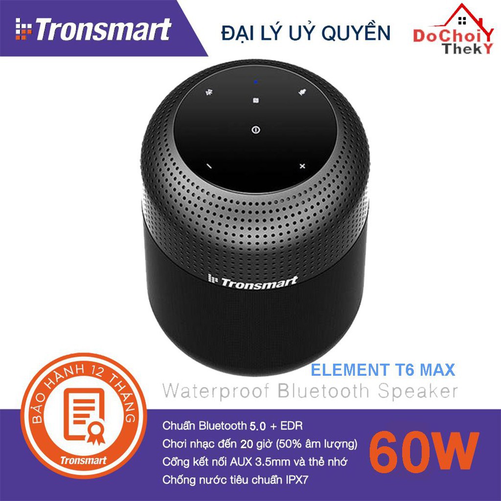 Loa Bluetooth Tronsmart Element T6 Max, Loa Di Động Công Suất 60W, Bluetooth 5.0, Chống Nước IPX7, Kiêm sạc dự phòng