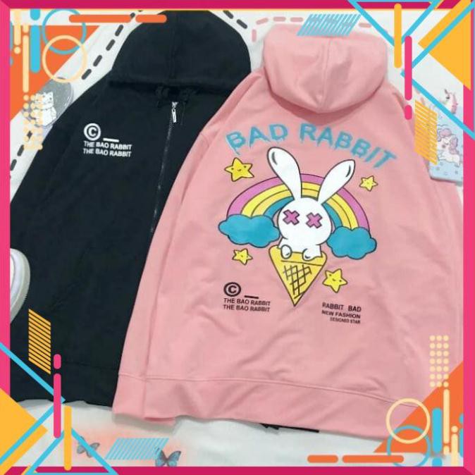 [Mặc là Auto Sang] Áo Khoác Nỉ - Áo Hoodie hình  thỏ BAD RABBIT có dây kéo zip , Hoodie Nỉ unisex AD