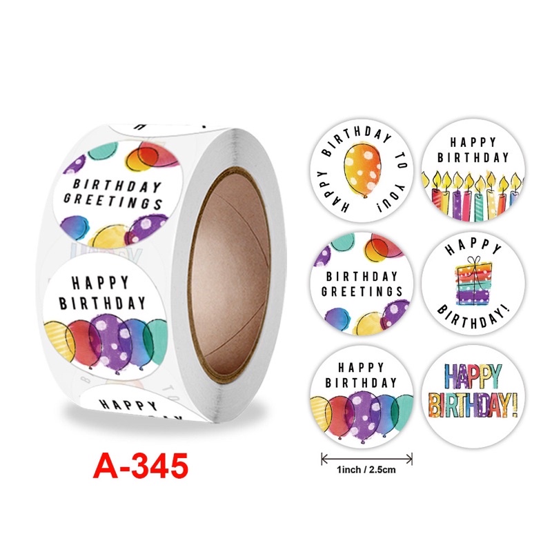 Set 100 tem dán/ nhãn dán Happy Birthday size 2.5 cm