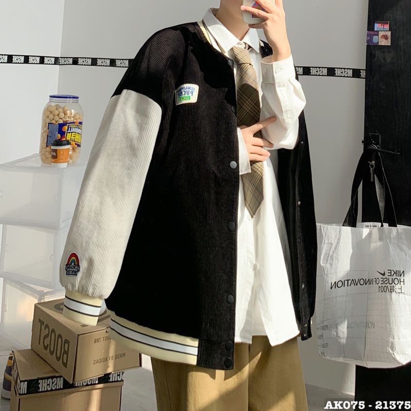 Áo khoác bomber nhung gân thêu logo puc.by 44 form rộng Couple jacket Varsity Graffiti