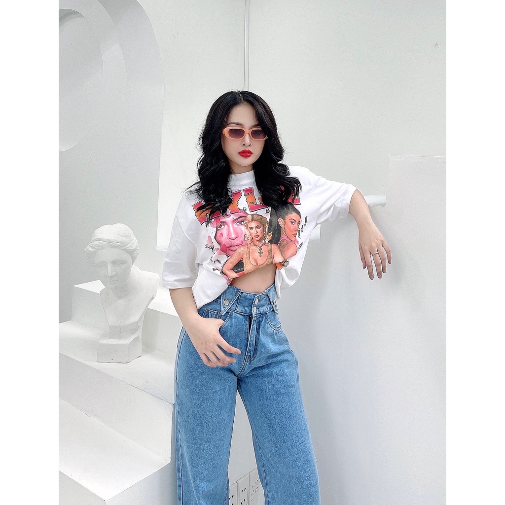 QUẦN JEANS ỐNG RỘNG NỮ LƯNG CAO 2 NÚT 2 TAI TAM GIÁC MÀU XANH NHẠT XANH ĐẬM LAI CUỐN FORM DÀI RỘNG CAO CẤP NITIQC