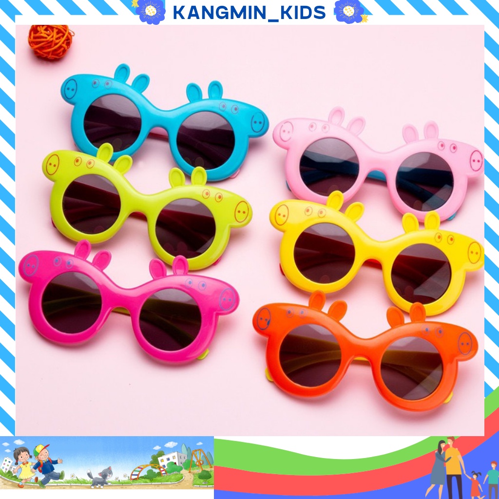 Kính Râm trẻ em cho bé trai Kangmin kids, kính cho bé gái hình heo papa K001 chống tia UV, đồ cho bé trai 1-6 tuổi