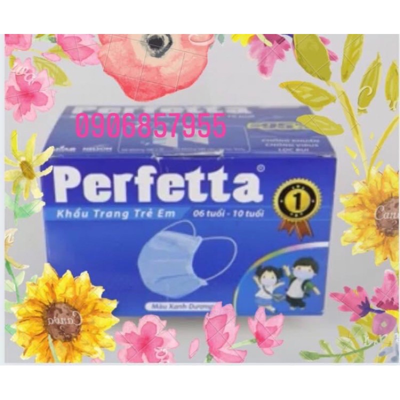 Khẩu trang y tế trẻ em ( 06-12 tuổi ) cao cấp Perfetta 3 lớp-Hộp 35 cái- Hàng đạt chuẩn xuất Châu Âu