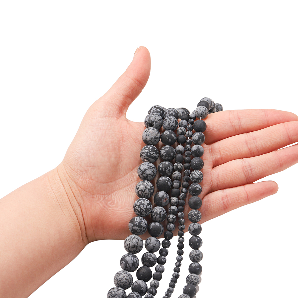 Chuỗi Hạt Đá Obsidian Tròn Bông Tuyết Tự Nhiên 4 / 6 / 8 / 10mm Làm Trang Sức Vòng Tay
