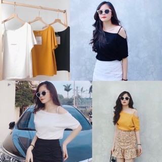 Áo lệch vai quai dây 🔥 Áo thun hở vai dây mảnh A17