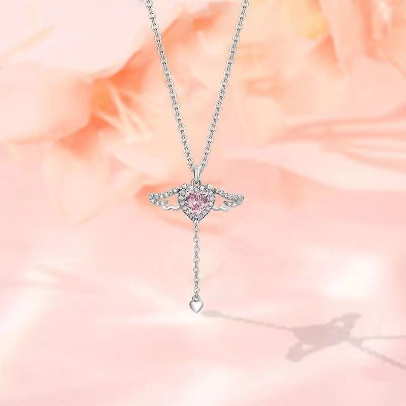 Vòng cổ Mạ Bạc 925 Mặt Hình Đôi Cánh Thiên Thần Đính Đá Zircon Thời Trang Cho Nữ